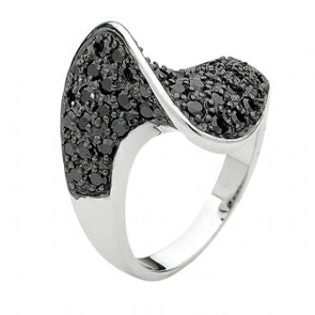 PASTICHE STERLING SILVER 18mm JET BLACK PAVE SET TWIST SWIRL RING -R534JCZ
