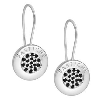 PASTICHE STERLING SILVER 14mm PAVE JET CZ CHARM EARRINGS ME003BK