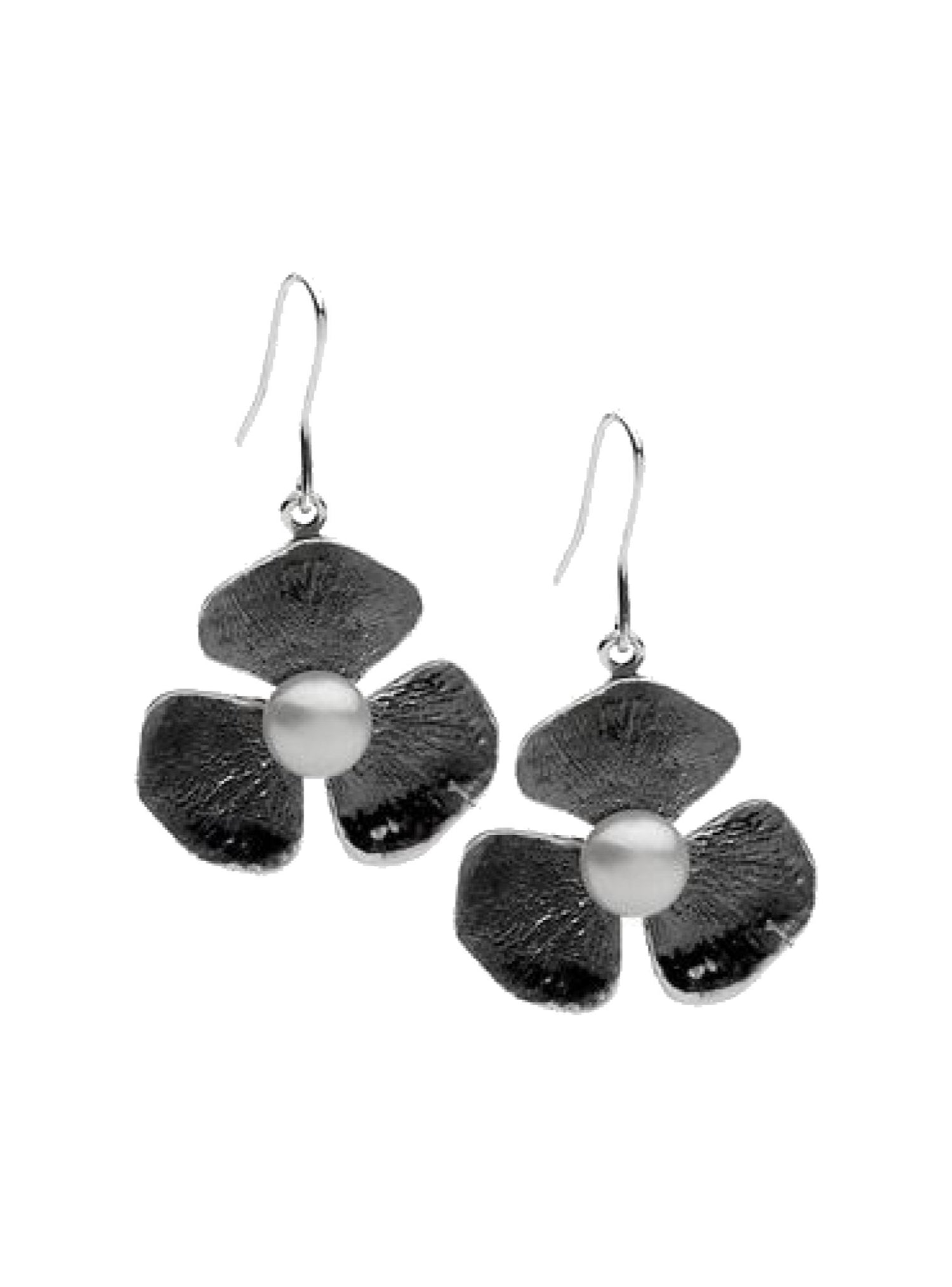 Pastiche Sterling Silver Vintage Oxidised Flower Charm Pearl Earrings