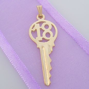 9CT GOLD 11mm x 28mm 18 18TH BIRTHDAY KEY CHARM PENDANT -9Y_HR813