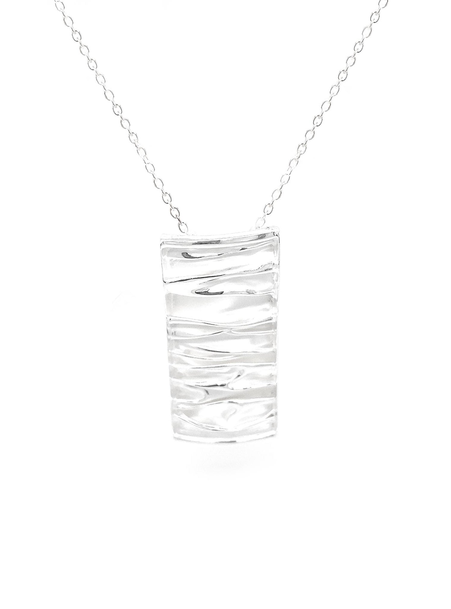 Waves of Love Sterling Silver Large Rectangle Pendant Necklace