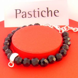 PASTICHE STERLING SILVER 8mm JET BLACK FACETED BEAD BRACELET QB006BK_19