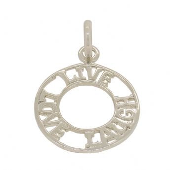 9CT WHITE GOLD 17mm AFFIRMATION LIVE LOVE LAUGH OPEN CIRCLE CHARM