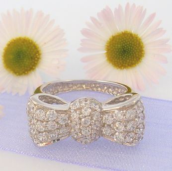 PASTICHE STERLING SILVER PAVE CZ BOW DESIGN 10mm RING -R555CZ