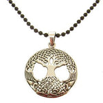 STERLING SILVER 27mm TREE OF LIFE CHARM BLACK STEEL NECKLACE