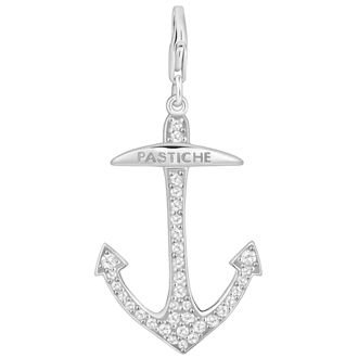 PASTICHE STERLING SILVER 25mm X 38mm LARGE CZ ANCHOR HOOKED ON CLIP CHARM PENDANT QC110CZ