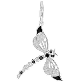 PASTICHE STERLING SILVER 52mm CZ ENAMEL DRAGONFLY HOOKED ON CLIP CHARM PENDANT QC078JCZBK