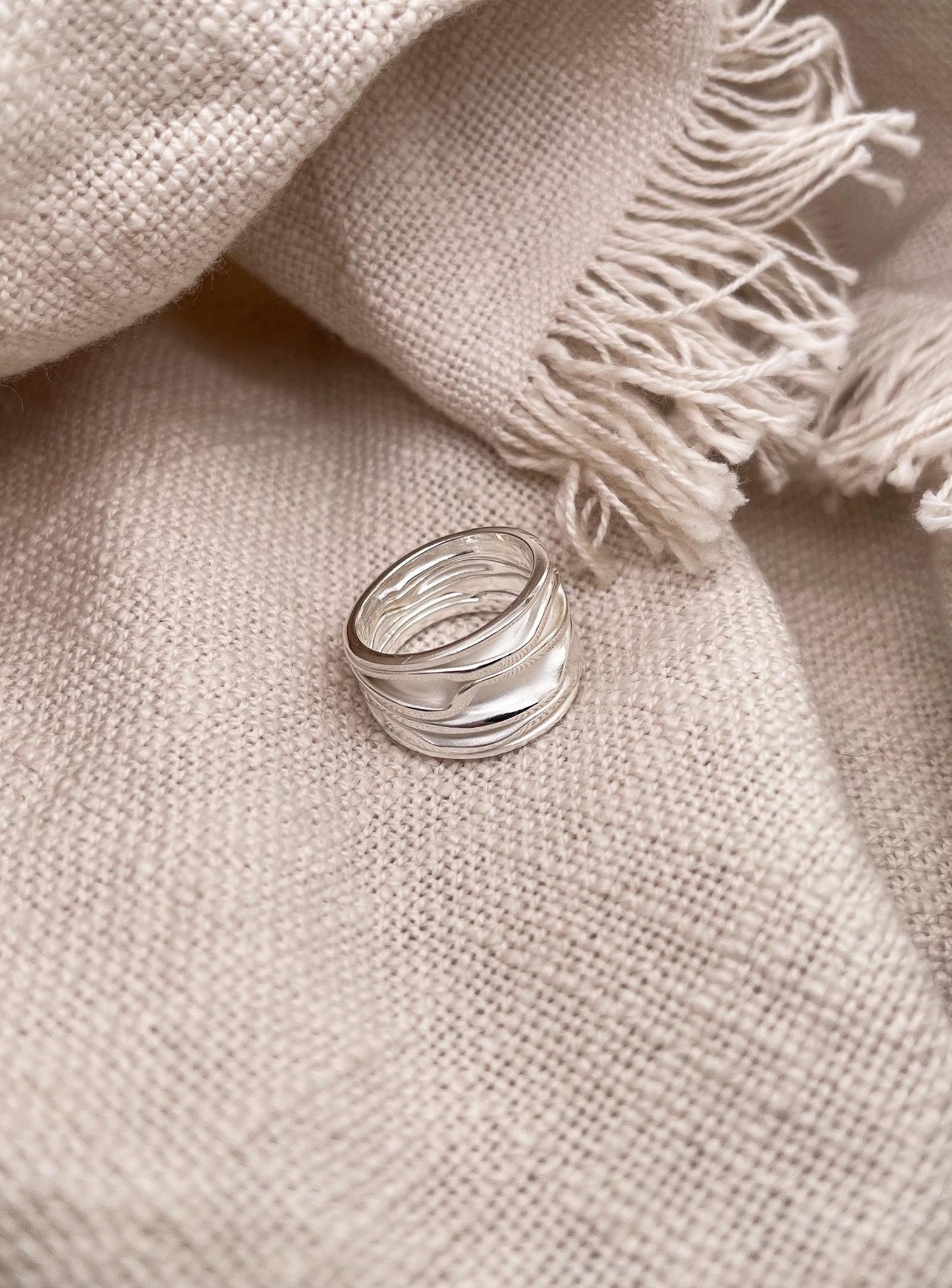 Waves of Love Sterling Silver 14mm Wide Ring