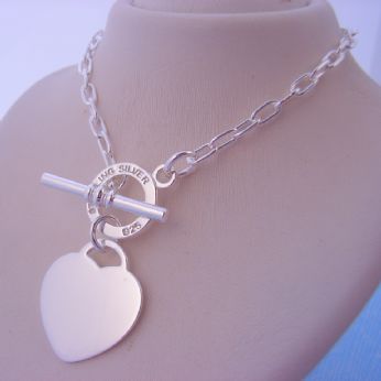 STERLING SILVER TOGGLE 19mm HEART CHARM 3mm NECKLACE 