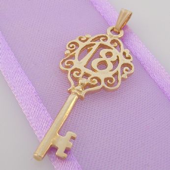 9CT GOLD 18 18th BIRTHDAY KEY CHARM PENDANT 13mm x 30mm -9Y_HR931