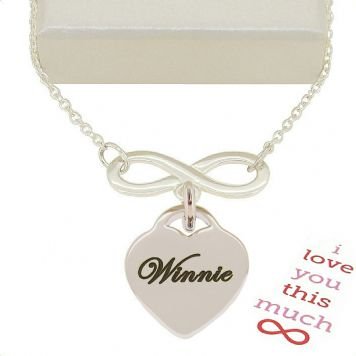 STERLING SILVER 23mm INFINITY SYMBOL DESIGN HEART CHARM NECKLACE