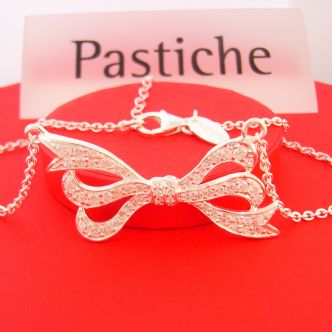 PASTICHE STERLING SILVER 33mm CZ BOW CHARM PENDANT NECKLACE MJ025CZ_40