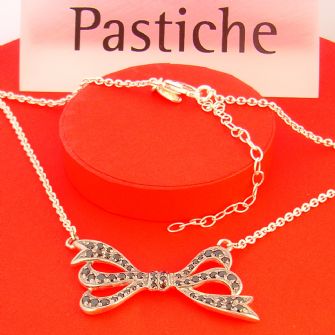 PASTICHE STERLING SILVER 33mm JET CZ BOW CHARM PENDANT NECKLACE MJ025JCZ_40