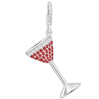 PASTICHE STERLING SILVER LARGE CZ MARTINI GLASS HOOKED ON CLIP CHARM PENDANT QC060RD