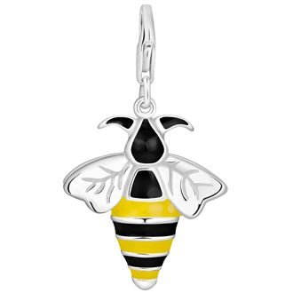 PASTICHE STERLING SILVER LARGE ENAMEL BUMBLE BEE HOOKED ON CLIP CHARM PENDANT QC077BKYE