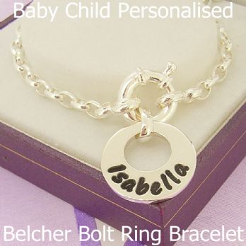 15mm BABY CHILD CIRCLE OF LIFE PERSONALISED FAMILY NAME PENDANT VAL BELCHER BOLT RING BRACELET -15mm-BO2-SS