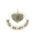 27mm CIRCLE OF LIFE GUARDIAN ANGEL WINGS LOVE HEART PERSONALISED NAME PENDANT