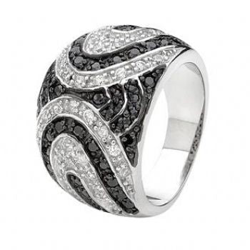 PASTICHE STERLING SILVER CZ & JET BLACK PAVE SET SWIRL RING -R531CZJCZ
