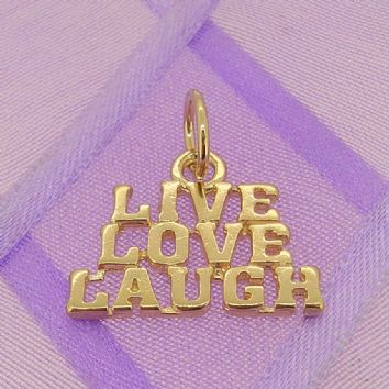 SOLID 9CT YELLOW GOLD 17mm LIVE LOVE LAUGH CHARM PENDANT - 9Y_HRKB119
