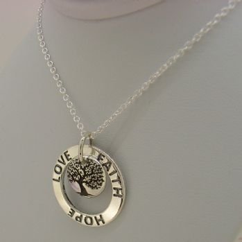 22mm FAITH HOPE LOVE CIRCLE TREE OF LIFE MESSAGE NECKLACE -NLET-22mmLoveHopeFaith-TOL-CA40