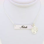 STERLING SILVER RECTANGLE IDENTITY MESSAGE DESIGN PERSONALISED TREE OF LIFE CHARM NECKLACE