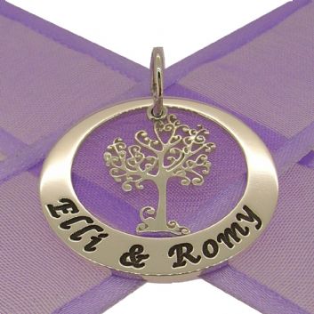 29mm CIRCLE TREE OF LIFE PERSONALISED FAMILY NAME PENDANT -29mm-KB60-SS