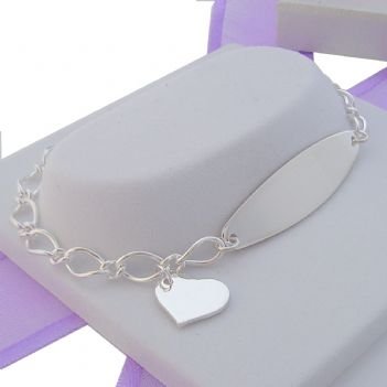 19cm PERSONALISED ADULT NAME IDENTITY HEART CHARM BRACELET -BLET-ID8-H12-OF101