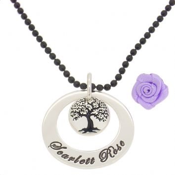 25mm CIRCLE OF LIFE PERSONALISED 12mm TREE OF LIFE NAME PENDANT BLACK STEEL BALL CHAIN