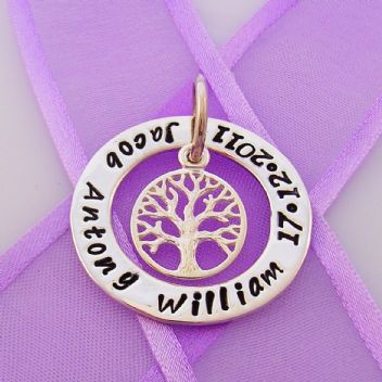28mm CIRCLE OF LIFE PERSONALISED FAMILY NAME PENDANT TREE OF LIFE CHARM -28mm-FP136-KB52-jr