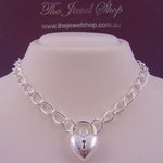 13g STERLING SILVER CURB PADLOCK HEART NECKLACE 45cm