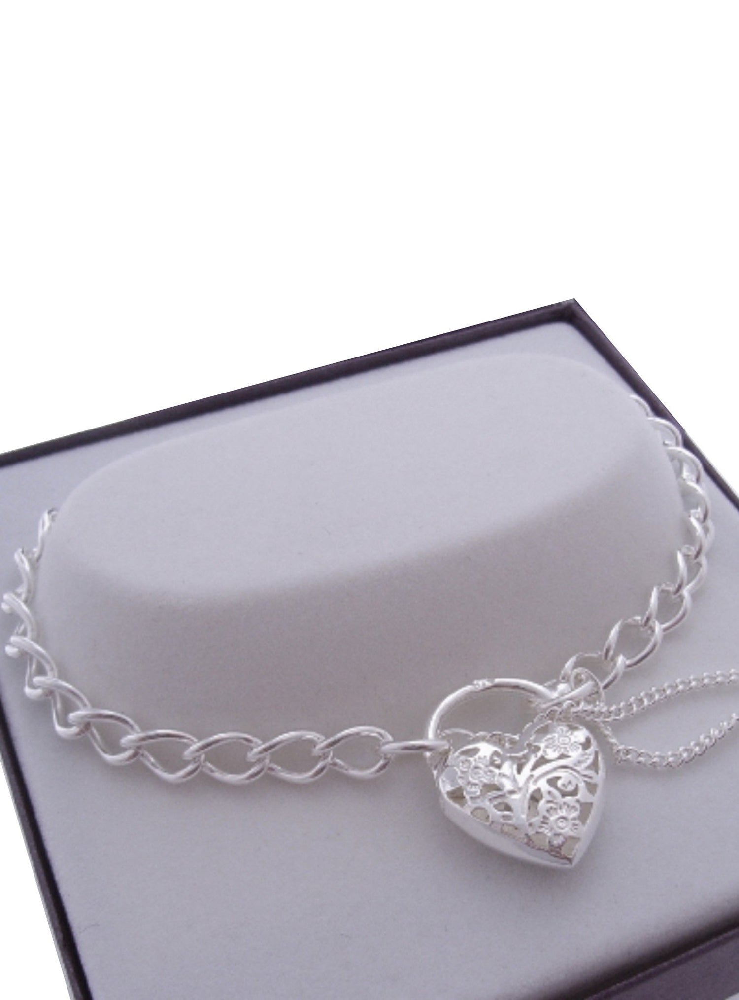 Sterling Silver Curb Filigree Padlock Bracelet