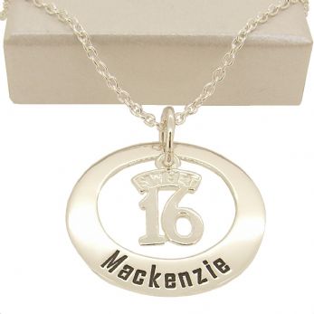 27mm CIRCLE OF LIFE SWEET 16 BIRTHDAY HEART PERSONALISED NAME PENDANT