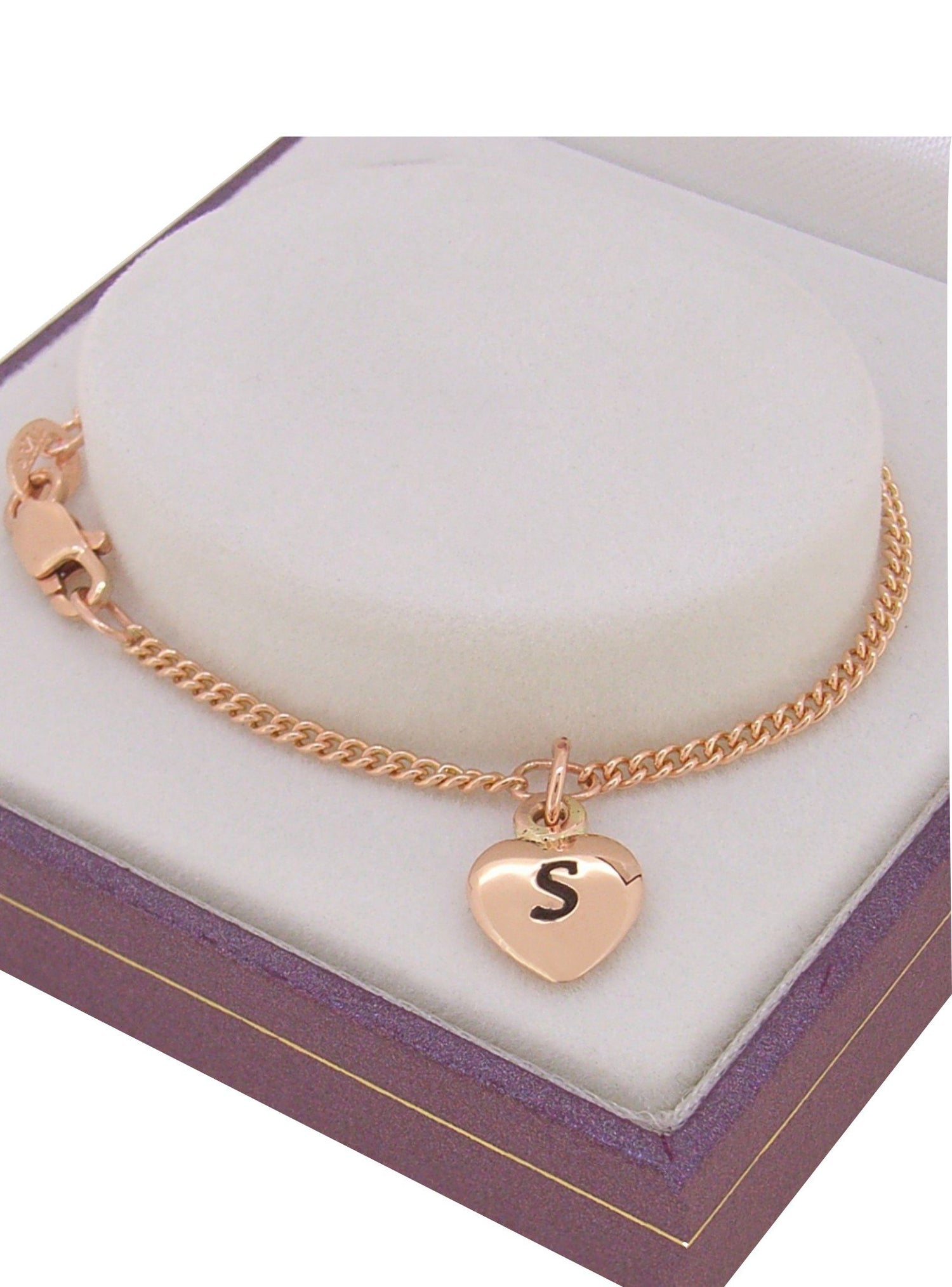 Personalised 9ct Rose Gold 8mm Heart Charm Curb Bracelet