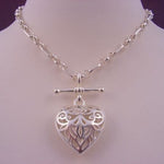 14.5g STERLING SILVER FIGARO BELCHER LARGE HEART PENDANT CHARM TBAR FOB NECKLACE