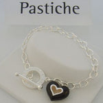 PASTICHE STERLING SILVER 5.5mm CABLE BLACK ENAMEL HEART TOGGLE CHARM BRACELET CB434BK