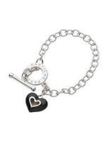 Pastiche Sterling Silver 5.5mm Cable Black Enamel Heart Toggle Charm Bracelet