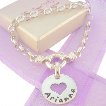 18mm CIRCLE HEART PERSONALISED NAME BOLT RING BRACELET -BLET-P1450-BO3-SS