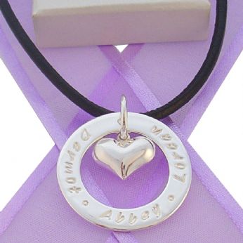 28mm CIRCLE OF LIFE PERSONALISED 14mm HEART CHARM NAME PENDANT NECKLACE -28mmFP136-14mmHEART-BLK