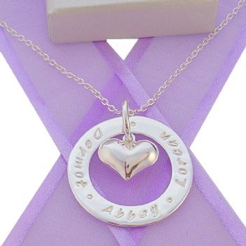 28mm CIRCLE OF LIFE PERSONALISED 14mm HEART CHARM NAME PENDANT NECKLACE -28mmFP136-14mmHEART-CA40