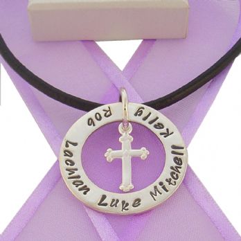 28mm CIRCLE OF LIFE PERSONALISED FAMILY NAME PENDANT & CROSS CHARM NECKLACE BLACK -28mm-FP136-CROSS-HR2392-BLK