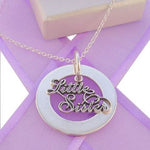28mm CIRCLE OF LIFE PERSONALISED LITTLE SISTER CHARM NAME PENDANT NECKLACE -28mmFP136-TI-03047