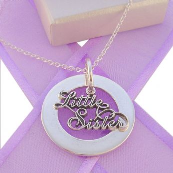 28mm CIRCLE OF LIFE PERSONALISED LITTLE SISTER CHARM NAME PENDANT NECKLACE -28mmFP136-TI-03047