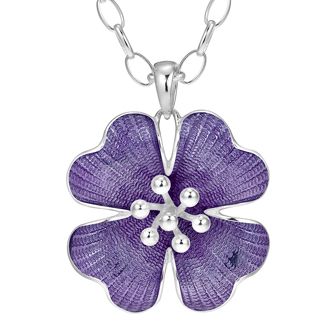 PASTICHE STERLING SILVER 33mm LAVENDER ENAMEL FLOWER PENDANT NECKLACE P736PU_50