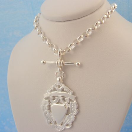 14g STERLING SILVER FOB CHAIN TBAR BELCHER SHIELD PENDANT CHARM NECKLACE