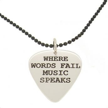 26mm x 30mm UNISEX PERSONALISED MUSIC GUITAR PICK MESSAGE PENDANT BLACK BALL STEEL CHAIN