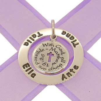 34mm STERLING SILVER CIRCLE OF LIFE PERSONALISED WITH GOD PENDANT -34mm-WITH GOD