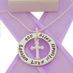 28mm CIRCLE OF LIFE PERSONALISED FAMILY NAME PENDANT & CROSS CHARM NECKLACE 2mm BALL -28mm-FP136-CROSS-HR2392-2mmBALL