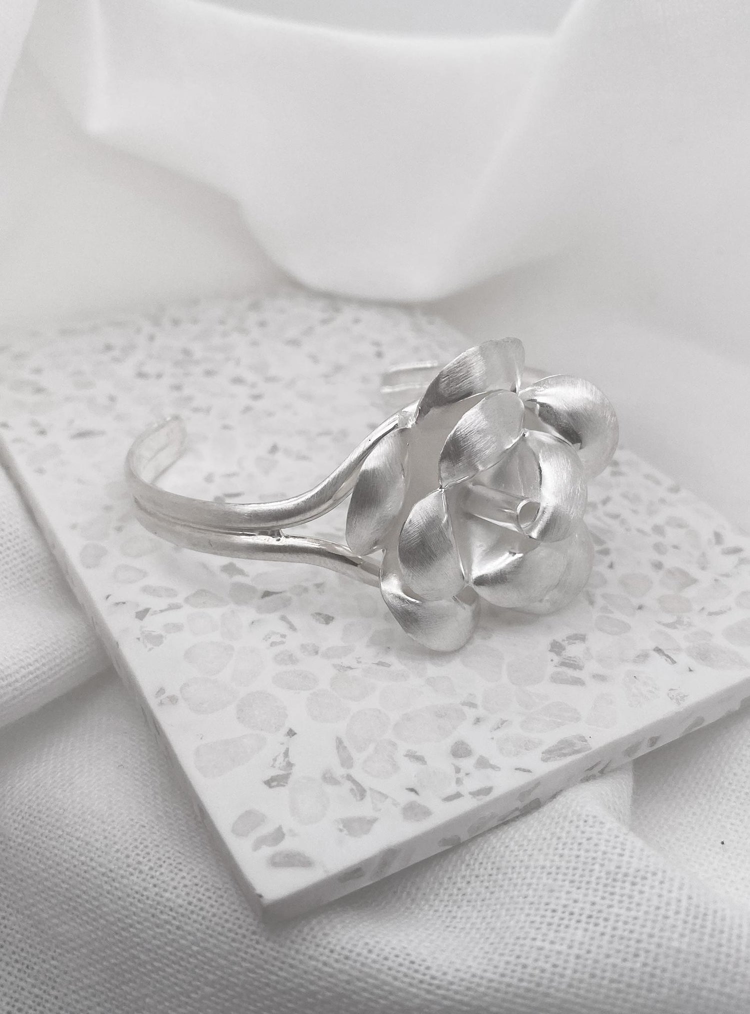 Sterling Silver 32mm Rose Flower Charm Bangle