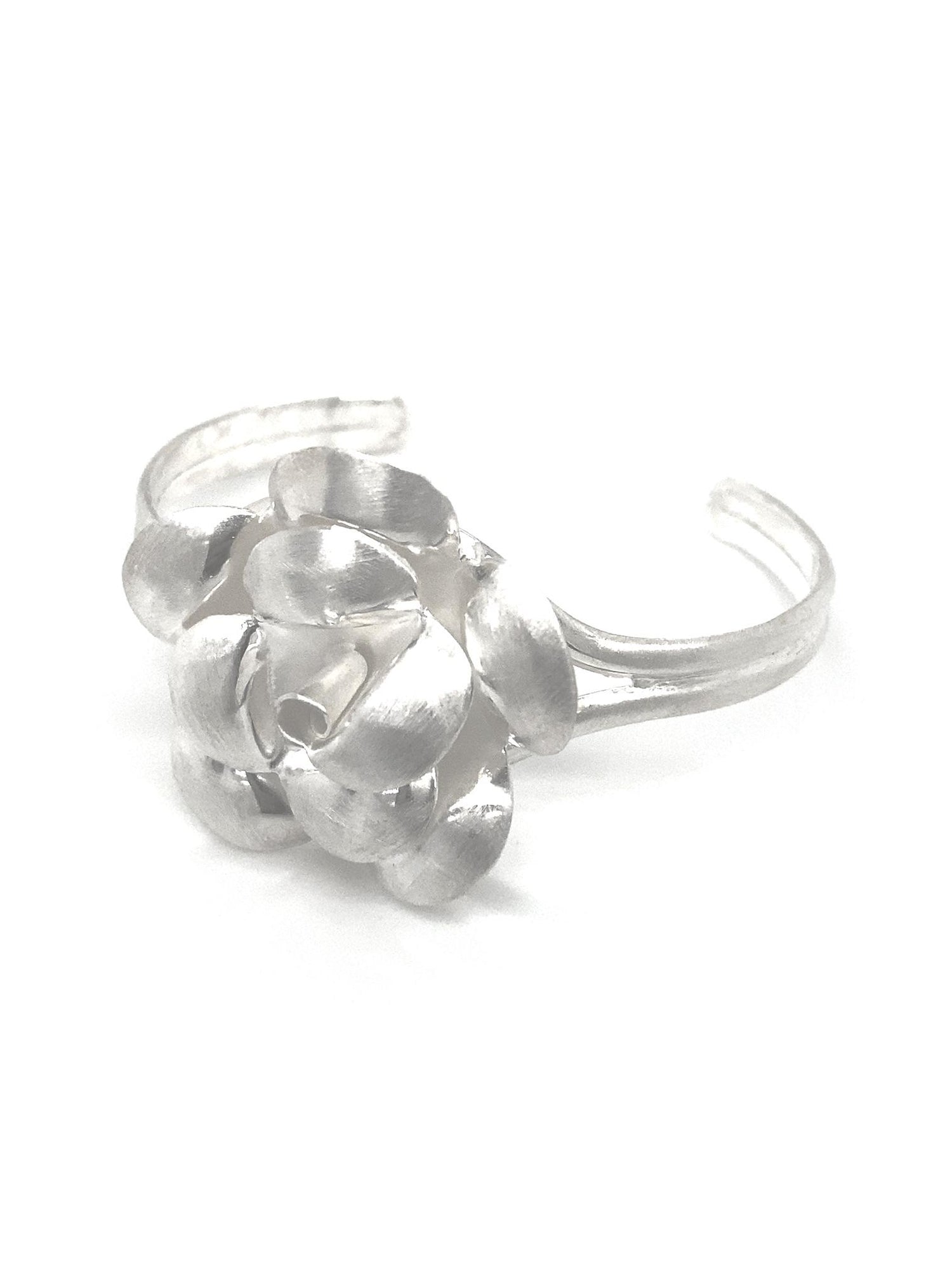 Sterling Silver 32mm Rose Flower Charm Bangle