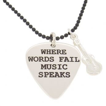 26mm x 30mm UNISEX PERSONALISED GUITAR PICK MESSAGE PENDANT MUSIC GUITAR CHARM BLACK BALL STEEL CHAIN